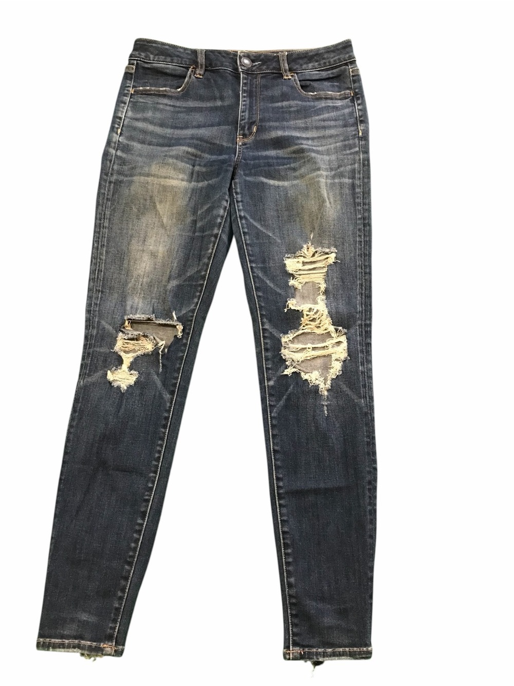American Eagle Super Stretch X Skinny Jeans 10 Ripped Distressed Dark Wash